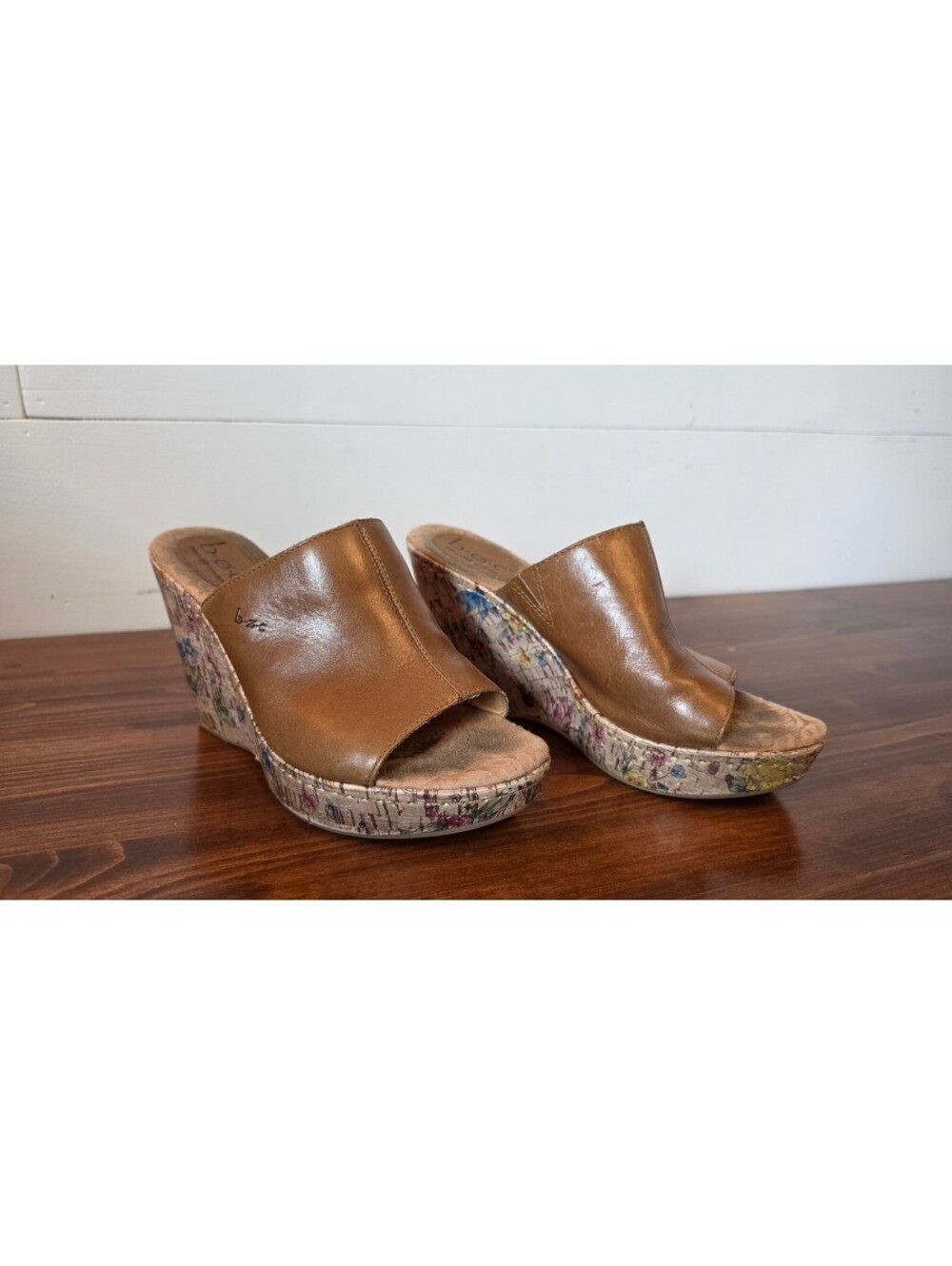 BOC Born Diana Floral Cork Wedge Sandal Platform Mule Shabby Chic,Sz 8, 263